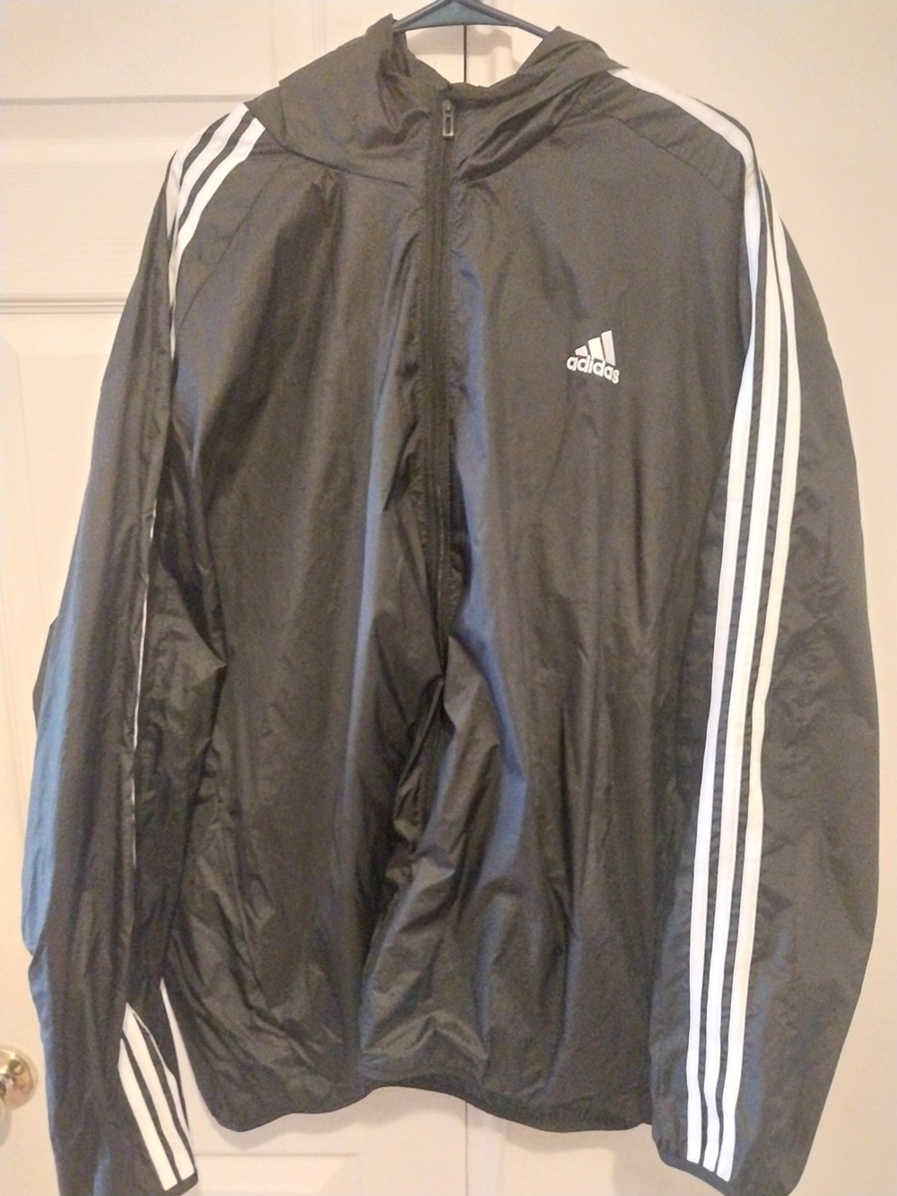 adidas Black Windbreaker Jacket with White Stripes